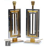 Willy Rizzo for Lumica - A pair of 1970s brushed brass and chrome geometric table lamps, formed from