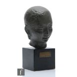 Dora Gordine - 'Meditation', a 1920s bronze study of a head leaning slightly forward, signed and