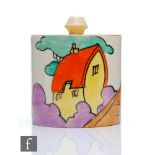 Clarice Cliff - Orange Roof Cottage - A size 3 drum preserve pot circa 1932, hand painted with a