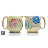 Grays Pottery - Two 1930s Art Deco Paris jugs both decorated with hand painted flowers, printed