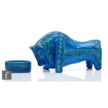 Aldo Londi - Bitossi - A post war Italian model of a bull glazed in rimini blue with impressed