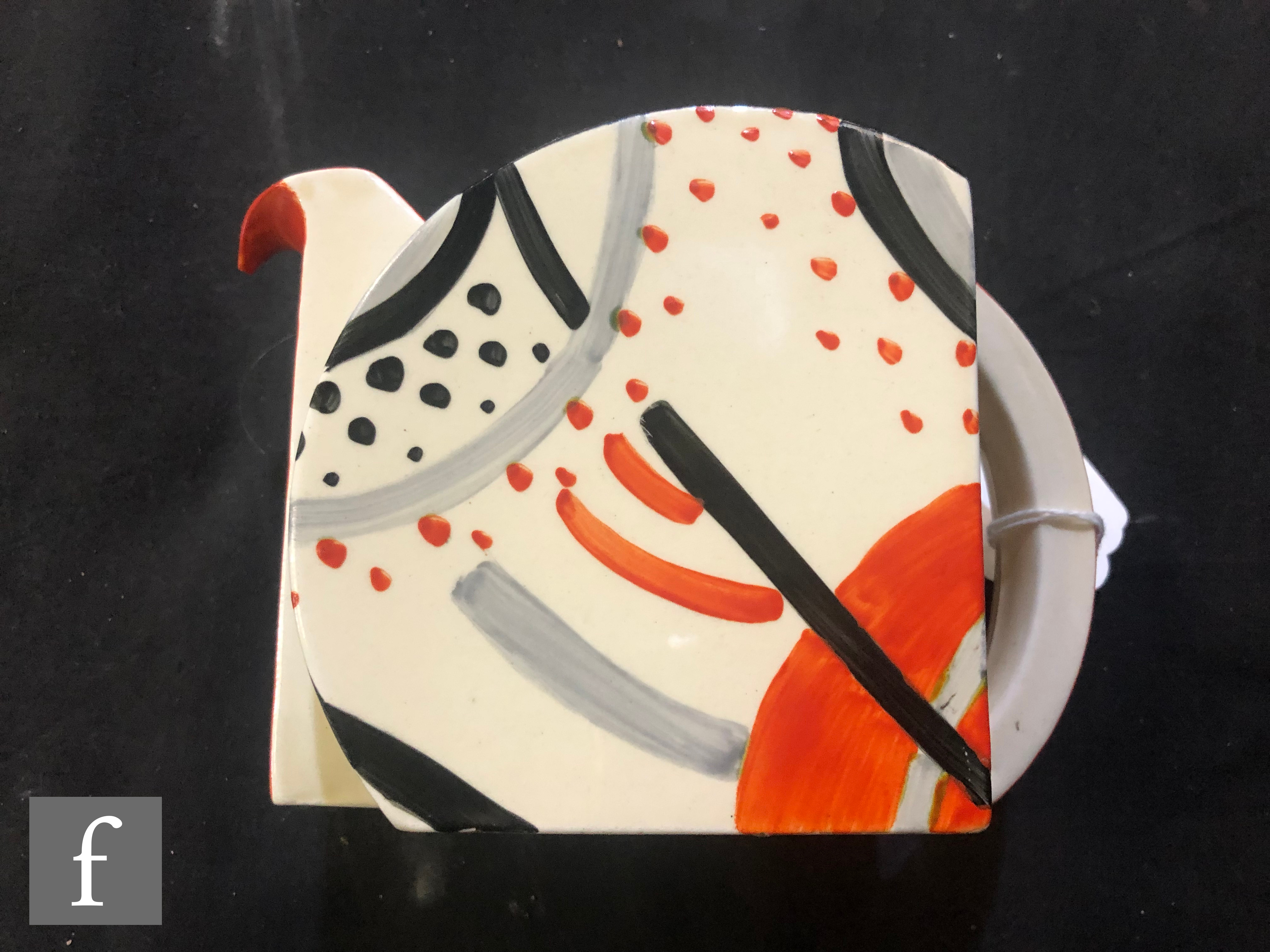 Clarice Cliff - Carpet (Red) - A Stamford teapot circa 1930, hand painted with an abstract spot - Image 4 of 7