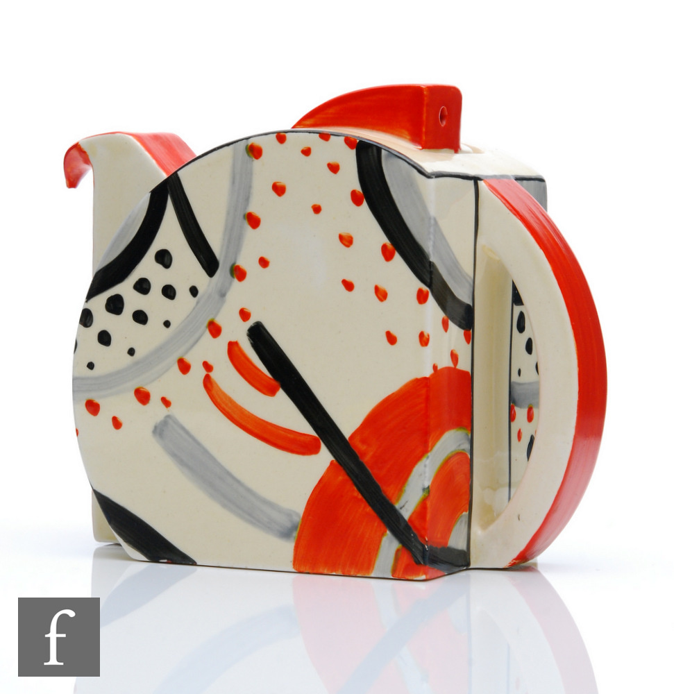 Clarice Cliff - Carpet (Red) - A Stamford teapot circa 1930, hand painted with an abstract spot