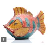 Jennie Hale - A large contemporary studio pottery raku model of a perch glazed in red, orange and