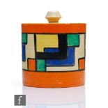 Clarice Cliff - Mondrian - A size 3 drum preserve circa 1929, hand painted in an abstract block