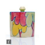 Clarice Cliff - Pastel Autumn - A size 3 drum shaped preserve pot and cover circa 1932, hand painted