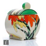 Clarice Cliff - Honolulu - A Bon Jour shape preserve pot and cover circa 1933, hand painted with a