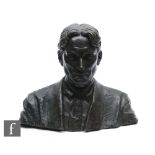 Unknown - 20th century school, a large bronze bust of an academic gentleman wearing a jacket, collar