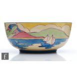 Clarice Cliff - Gibraltar - A Holborn shape fruit bowl circa 1931, hand painted with sailing boats