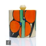 Clarice Cliff - Picasso Flower - A size 3 drum shaped preserve pot circa 1929, hand painted with