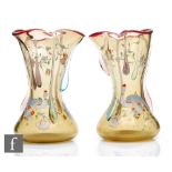 Harrach - A pair of early 20th Century continental glass vases in the Secessionist style, of waisted
