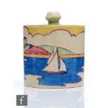 Clarice Cliff - Gibraltar - A size 3 drum shaped preserve circa 1932, hand painted with a stylised
