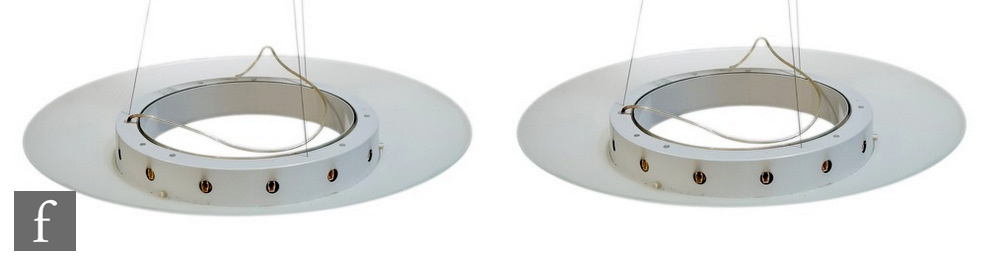 Murano Due - A pair of Crave S ceiling pendant light fittings, the central circular metal section