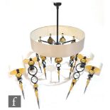 Unknown - Italian - A large contemporary chandelier formed from a black tubular frame suspending