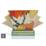 Clarice Cliff - Honolulu - A shape 515 vase of flared square section with fins circa 1933, hand
