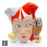 Royal Dux - A 1930s Art Deco wall mask titled Jester & Owl modelled as a googly eyed girl with