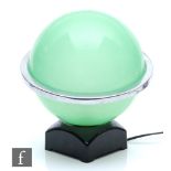 Unknown - A 1930s Art Deco Saturn lamp base in frosted green glass with a chrome plated joining