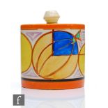 Clarice Cliff - Melon - A size 3 drum shaped preserve circa 1930, hand painted with a band of