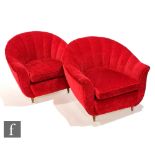 Unknown - A pair of 1940s club armchairs, probably American, re-upholstered in crimson red plush