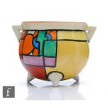 Clarice Cliff - Flowers & Squares - A small size cauldron circa 1930, hand painted with abstract