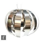 Unknown - A 1960s style chrome ribbon pendant ceiling light fitting, formed from a series of