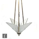 Unknown - French - A 1920s Art Deco ceiling light with a silvered metal frame detail with a