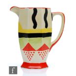 Clarice Cliff - Sunspots - A large Athens shape jug circa 1931, hand painted with wave lines,