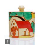 Clarice Cliff - Red Roofs - A size 3 drum preserve circa 1931, hand painted with a stylised tree and
