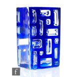 In the manner of Ladislav Oliva - Exbor - A blue grid vase designed 1968, the rectangular crystal