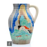 Clarice Cliff - Newlyn - A single handled Lotus jug circa 1935, hand painted with a stylised tree