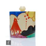 Clarice Cliff - Summerhouse - A size 3 drum shaped preserve pot and cover circa 1932, hand painted