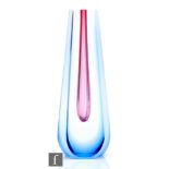 Pavel Hlava - Exbor - A Monolith vase circa 1970, the deep pink core cased in blue and clear