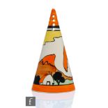 Clarice Cliff - Mountain - A Conical sugar sifter circa 1931, hand painted with a stylised tree