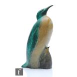 Chris Manley - A contemporary cold painted bronze model of a penguin and its chick, incised