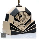Charles Harva - A 1930s Art Deco lamp base with a black and white geometric design with silver