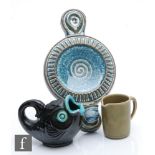 Soholm - A 1960s Danish pottery single candle wall sconce, shape 3197, with spiral decoration in