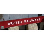 An enamelled sign for British Railways, white lettering on maroon background, 15cm x 128cm.