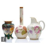 Three pieces of late 19th Century Royal Worcester comprising a shape 1215 bud vase, a small