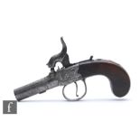 A 19th Century percussion muff pistol, the lock engraved Huntsman Boston, 4cm twist off barrel.