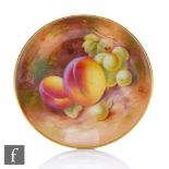 A small Royal Worcester Fallen Fruits pin dish coaster decorated by Roberts with hand painted