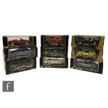 Nine 1:18 scale diecast models by Bburago and Maisto, models to include Alfa Romeo Spider, Bugatti