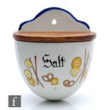 A 1960s Knabstrup Danish wall hanging salt pot with transfer decorated and hand painted biscuits and