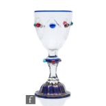 A late 19th Century crystal glass goblet by Salviati, the ovoid bowl decorated with cut glass panels