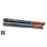 A Victorian policeman’s truncheon painted black with VR cypher below crown and impressed ‘crown A