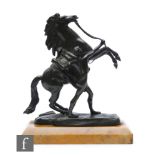 A small 20th Century bronze of a Marley horse with attendant holding reigns, on veined marble