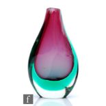 A 20th Century Sommerso glass vase, possibly Italian, the compressed tear form with wrythen twist,