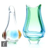 A 1960s Mstisov Harmony glass vase designed by Frantisek Zemek, of compressed sleeve form