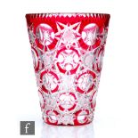 A 20th Century Stevens & Williams Royal Brierley crystal glass vase of tumbler form, cased in ruby
