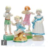 Four Royal Worcester Freda Doughty figurines comprising Sabbath day S/D, Monday's child, Wednesday's