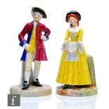 A pair of Royal Worcester figures titled Georgian Lady and Georgian Gentleman, both modelled by